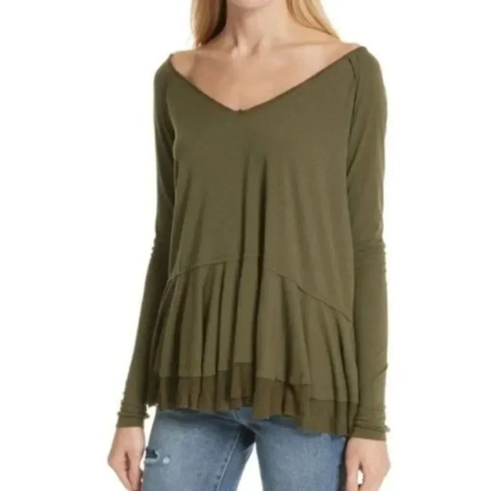 Free People | 'Tangerine' Tiered Hem Top - size XS inโMoss
